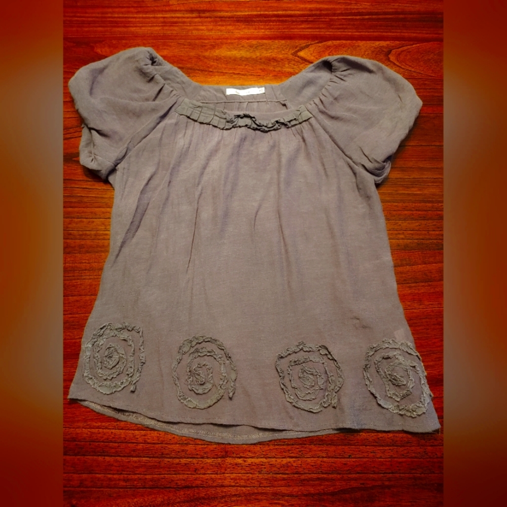 Solitaire Puff Sleeve Gray Silk Cotton Top